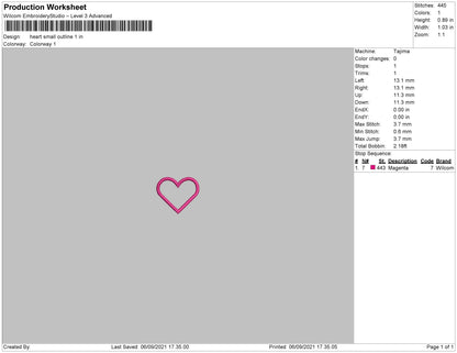 Heart Small Outline Embroidery File 5 size
