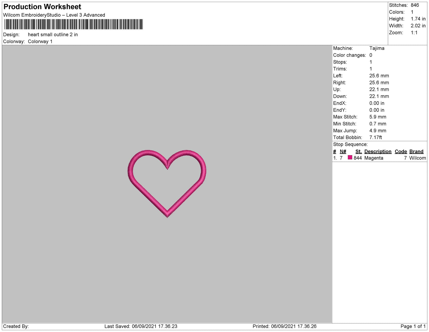Heart Small Outline Embroidery File 5 size