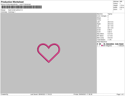 Heart Small Outline Embroidery File 5 size