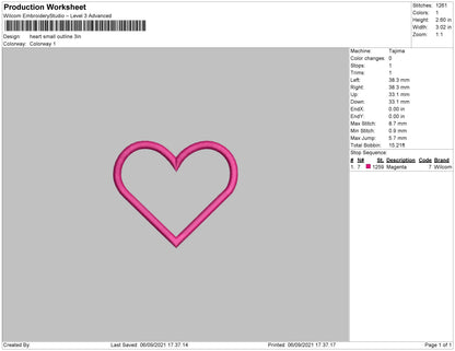 Heart Small Outline Embroidery File 5 size