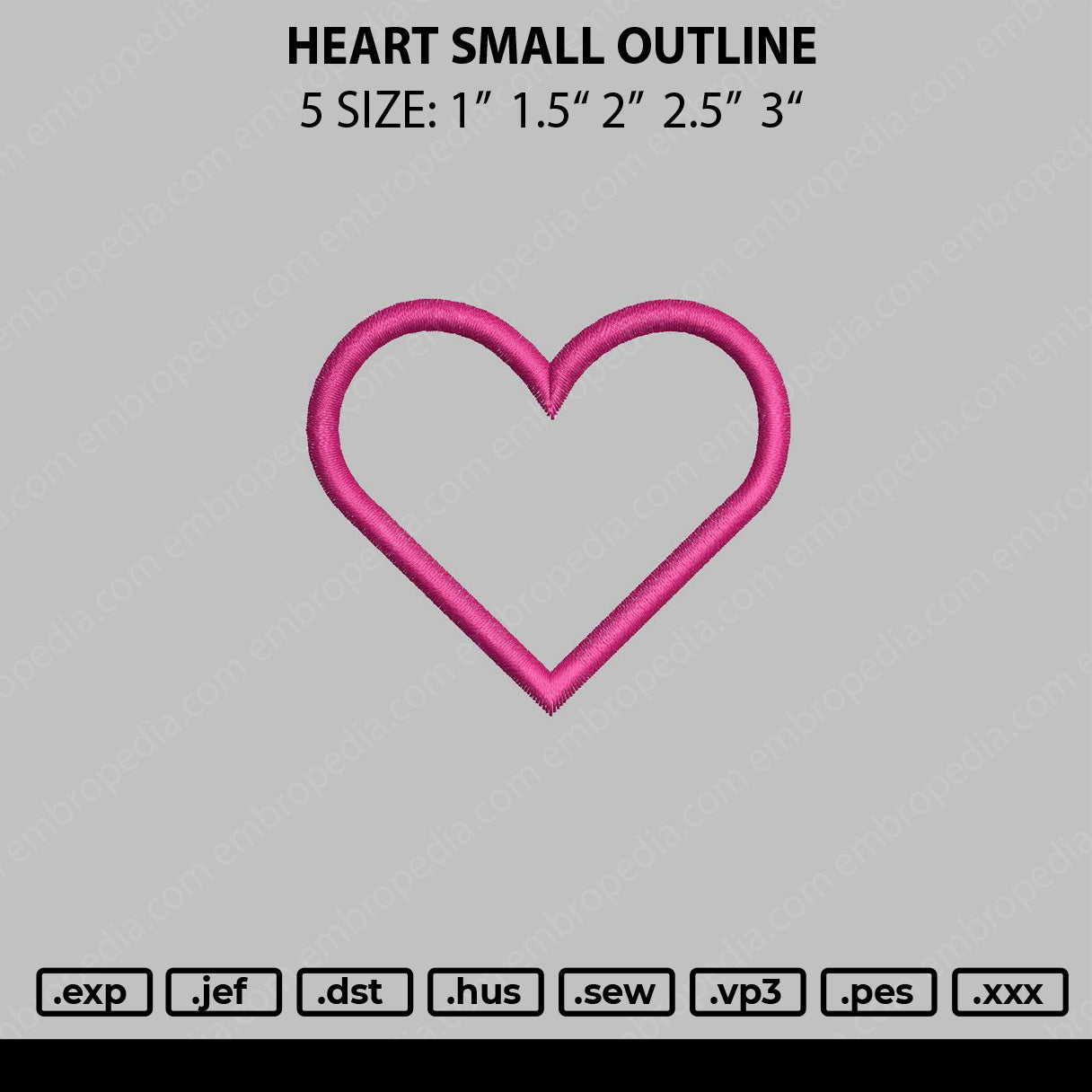 Heart Small Outline Embroidery File 5 size