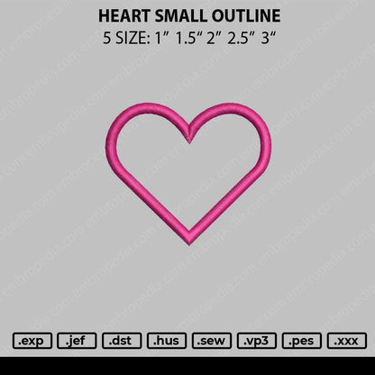 Heart Small Outline Embroidery File 5 size