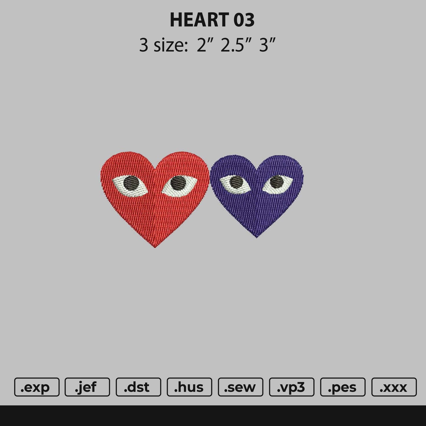 Heart 03 Embroidery File 3 size