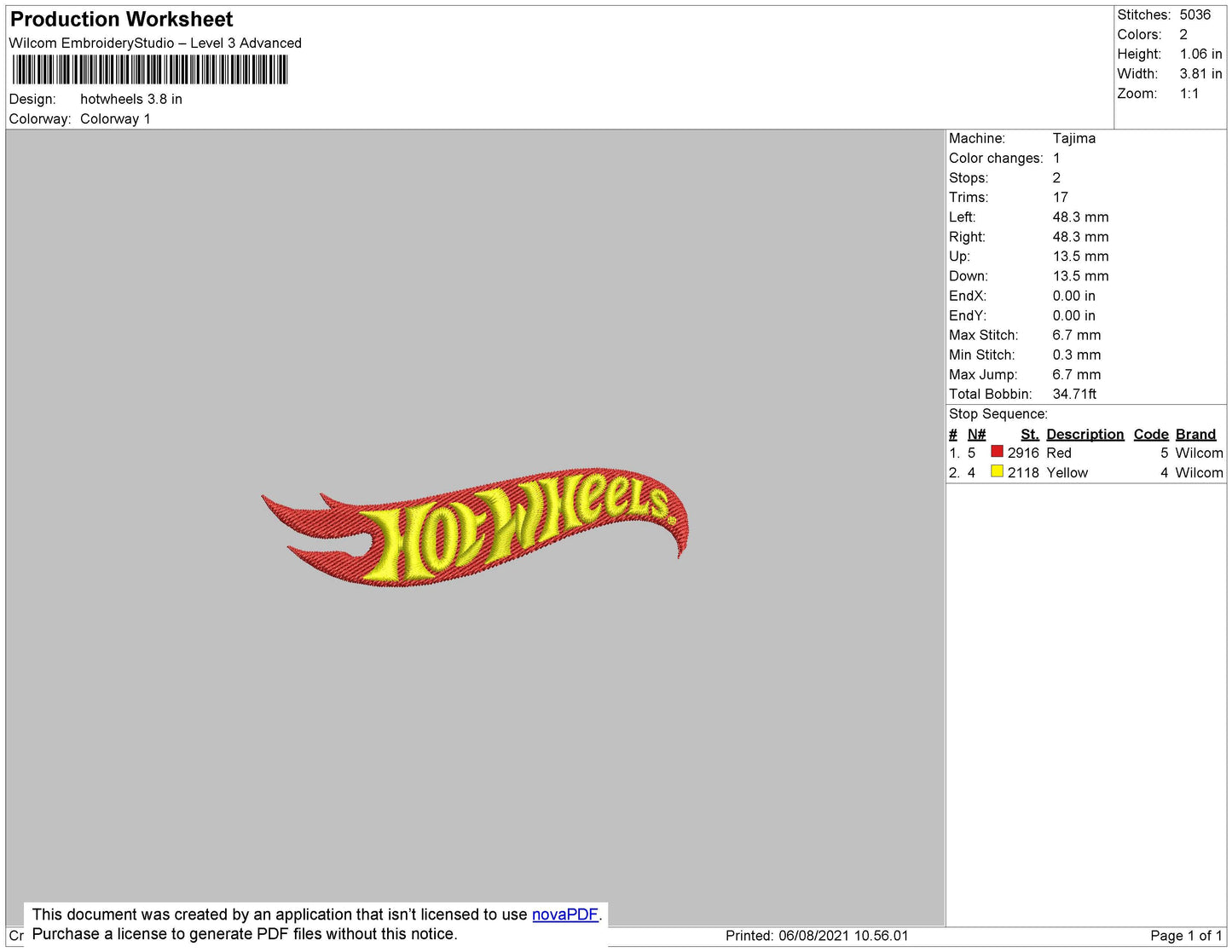Hotwheels Embroidery File 4 size