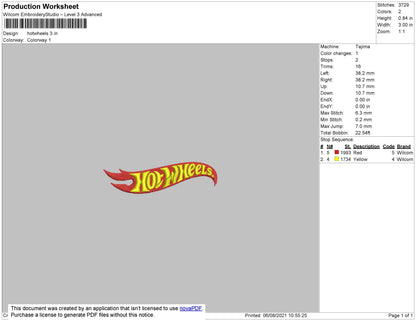Hotwheels Embroidery File 4 size