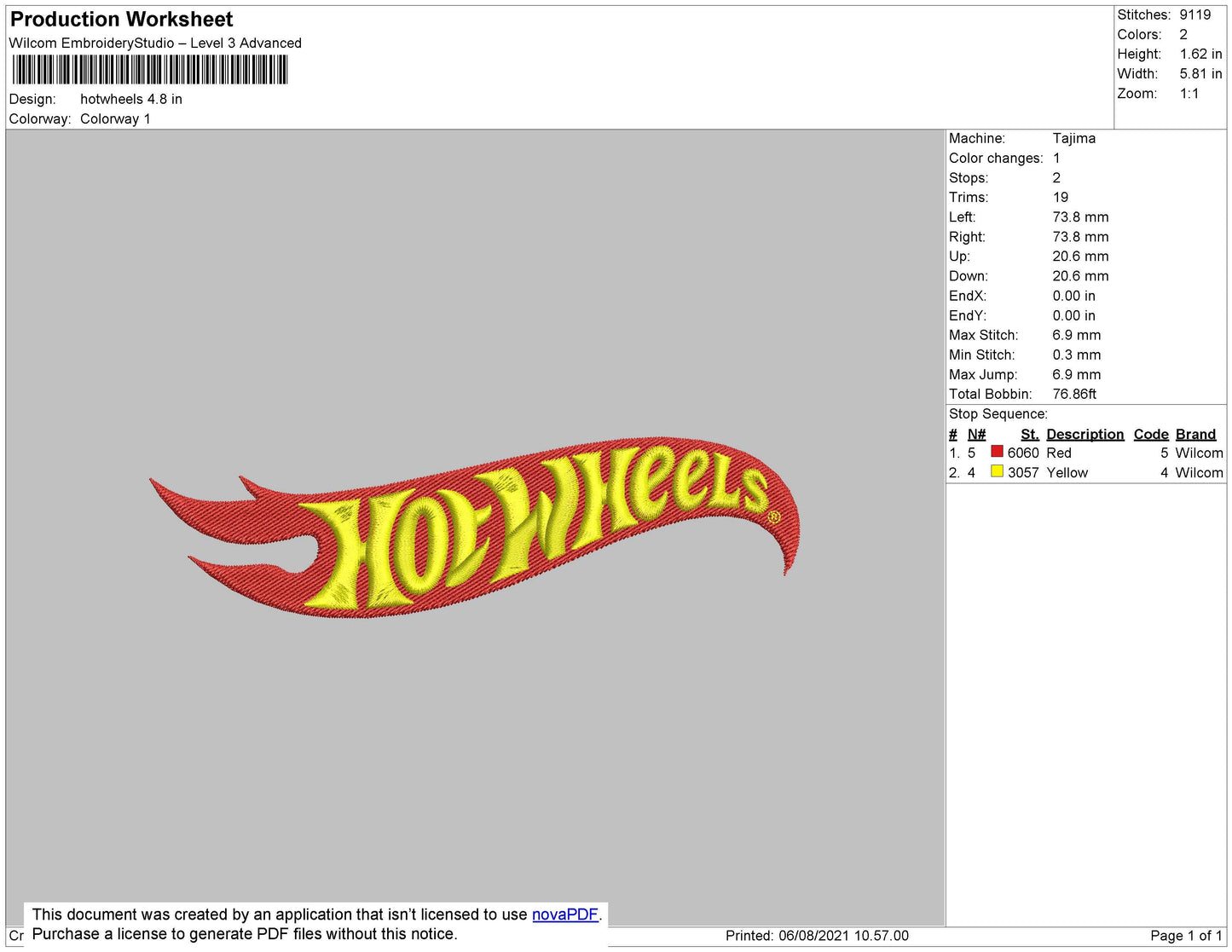 Hotwheels Embroidery File 4 size