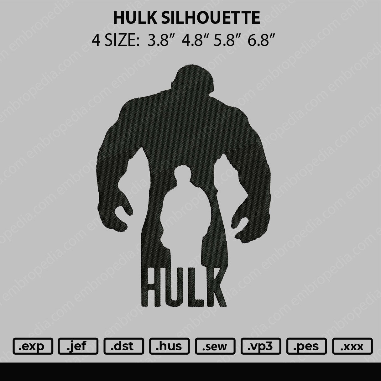 Hulk Silhouette Embroidery File 4 size