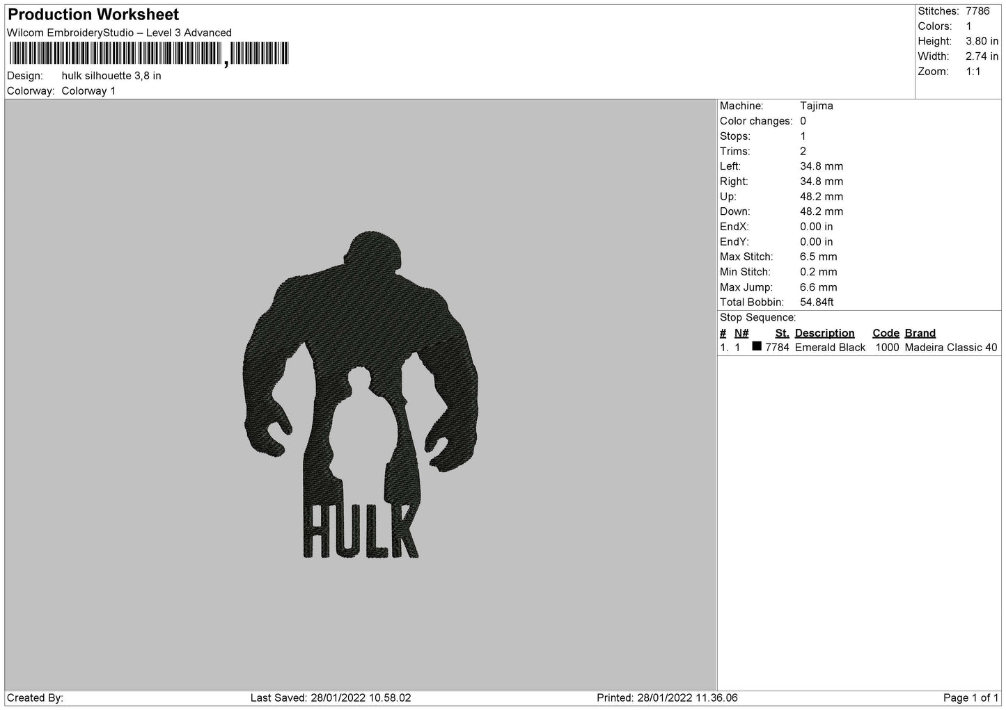 Hulk Silhouette Embroidery File 4 size