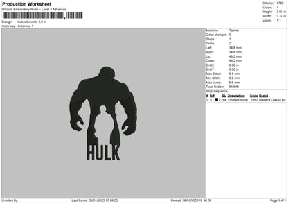 Hulk Silhouette Embroidery File 4 size