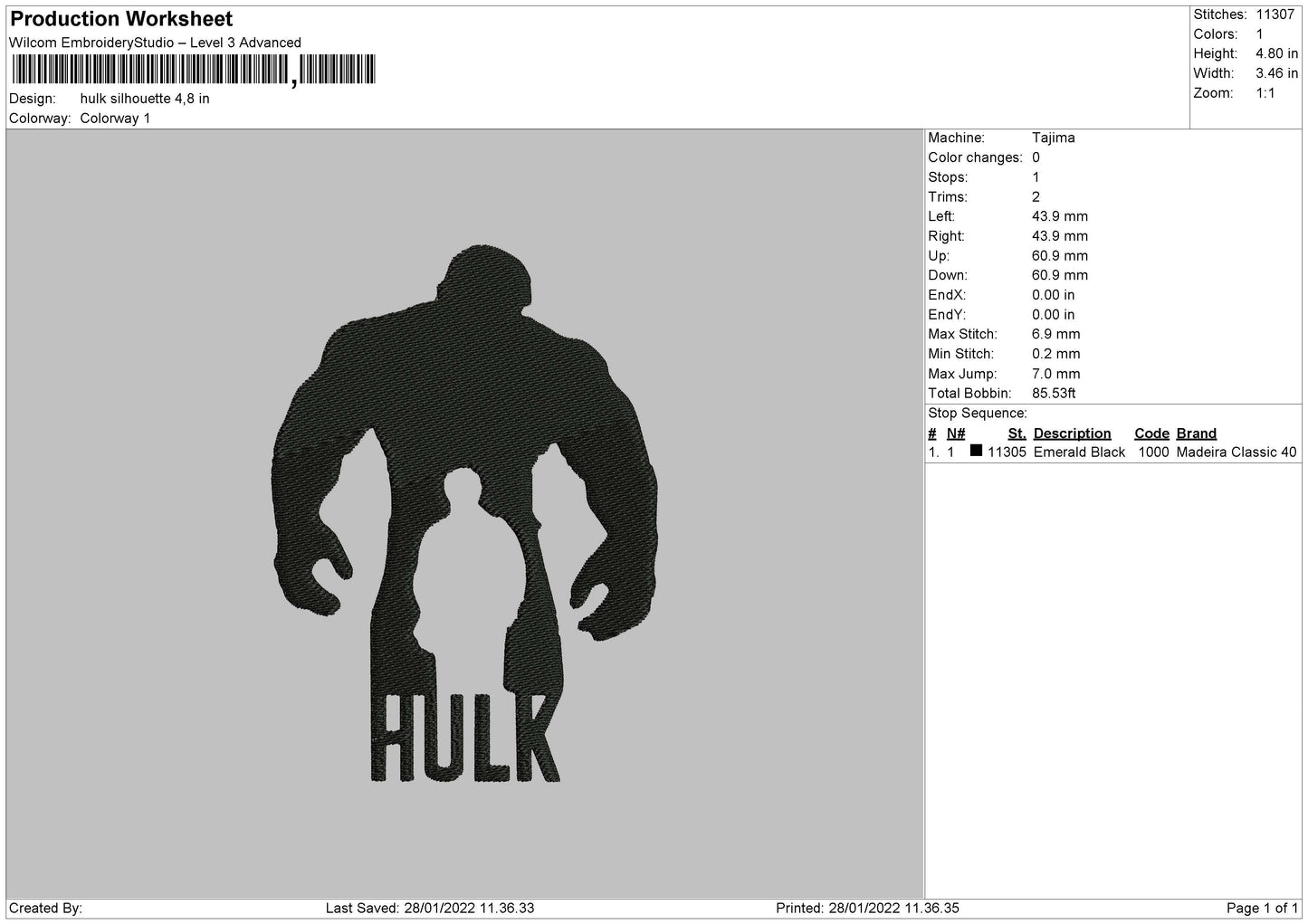 Hulk Silhouette Embroidery File 4 size