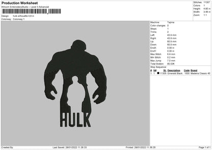 Hulk Silhouette Embroidery File 4 size