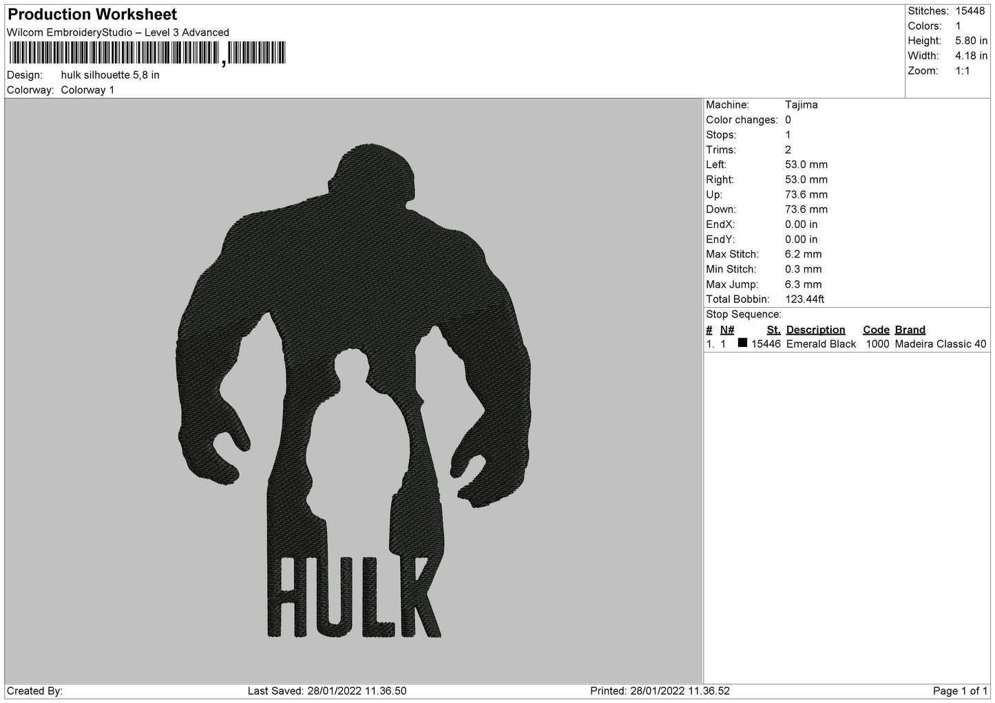 Hulk Silhouette Embroidery File 4 size