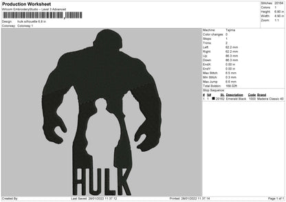 Hulk Silhouette Embroidery File 4 size