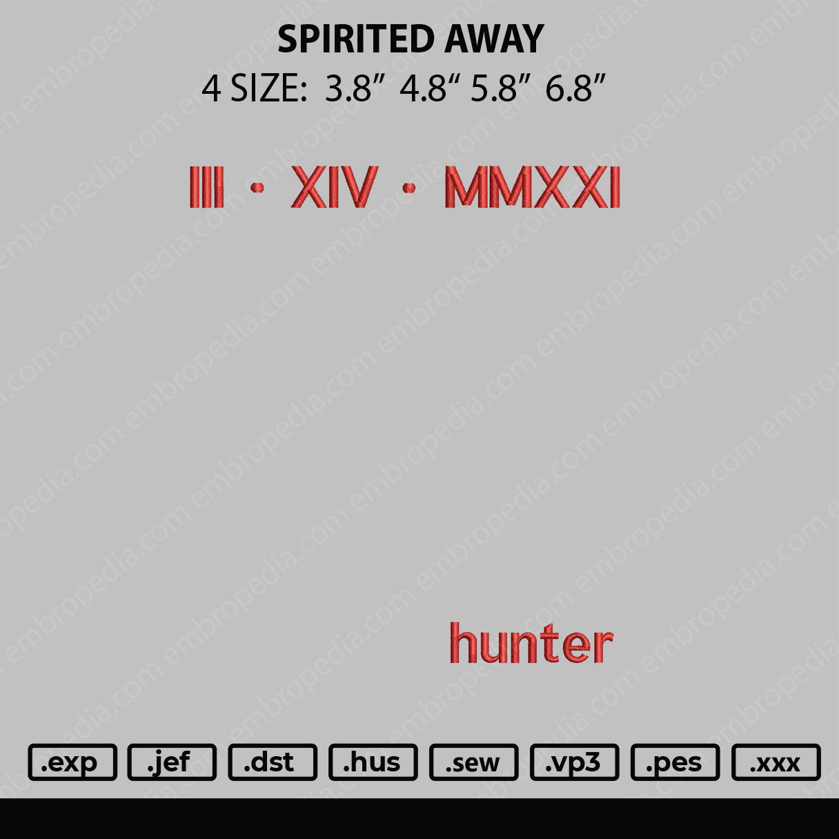 Hunter Embroidery File 4 size
