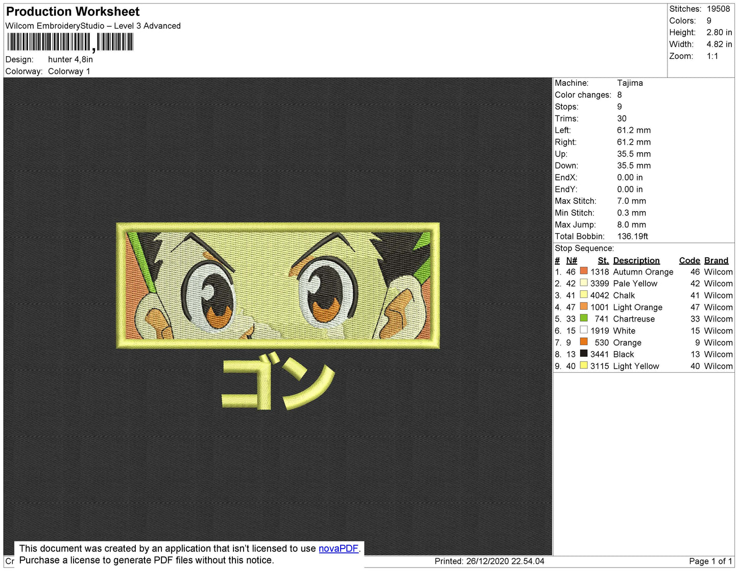 H X H Embroidery File 4 Size