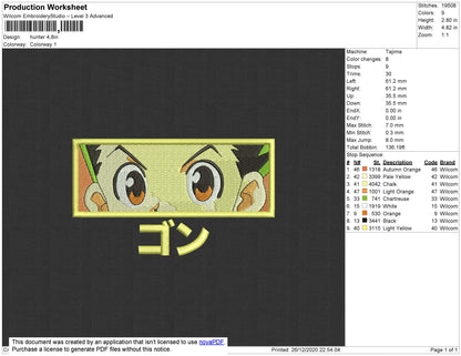 H X H Embroidery File 4 Size