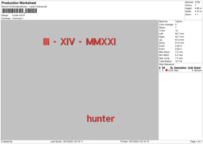 Hunter Embroidery File 4 size