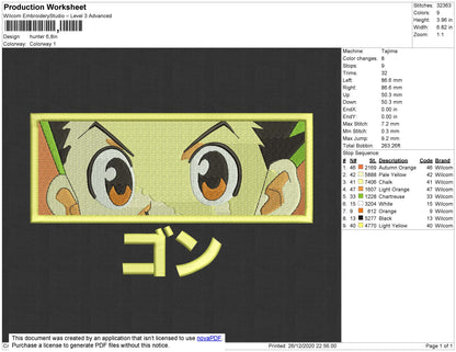 H X H Embroidery File 4 Size