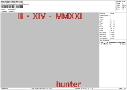 Hunter Embroidery File 4 size