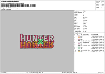 Hunter X Hunter Text Embroidery File 4 size