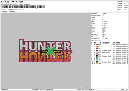 Hunter X Hunter Text Embroidery File 4 size