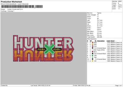 Hunter X Hunter Text Embroidery File 4 size