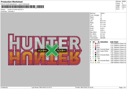 Hunter X Hunter Text Embroidery File 4 size