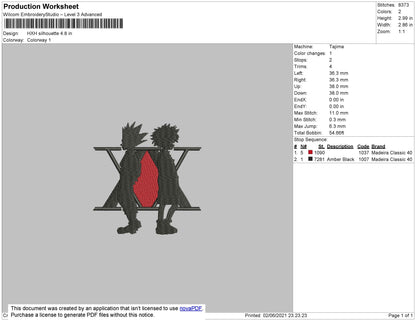 HXH Silhouette Embroidery File 4 size