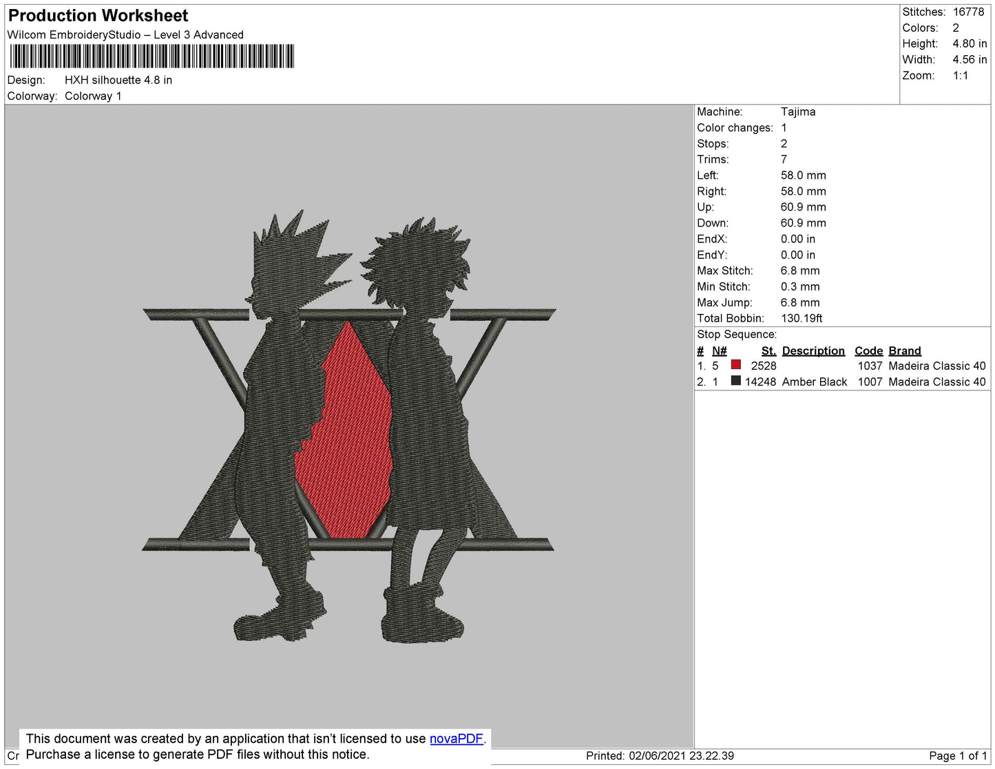 HXH Silhouette Embroidery File 4 size