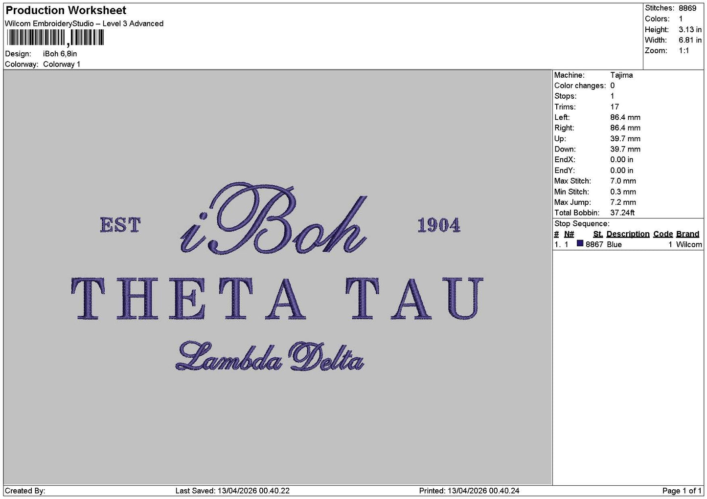 Ibohtext Embroidery File sizes
