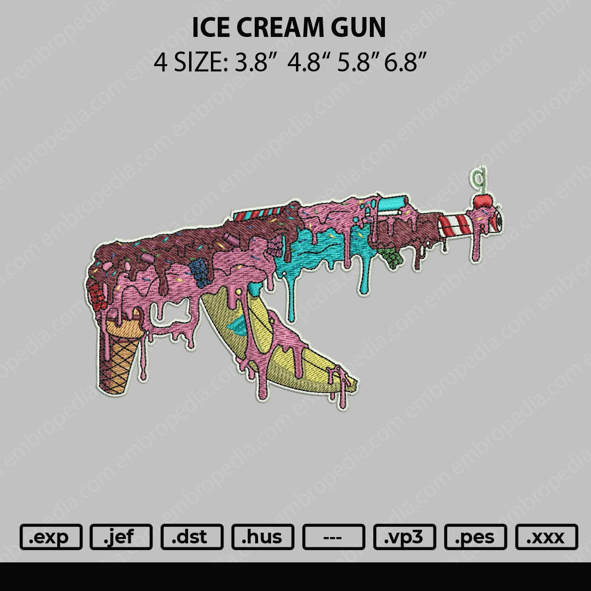 Ice Cream Gun Embroidery File 4 sizes