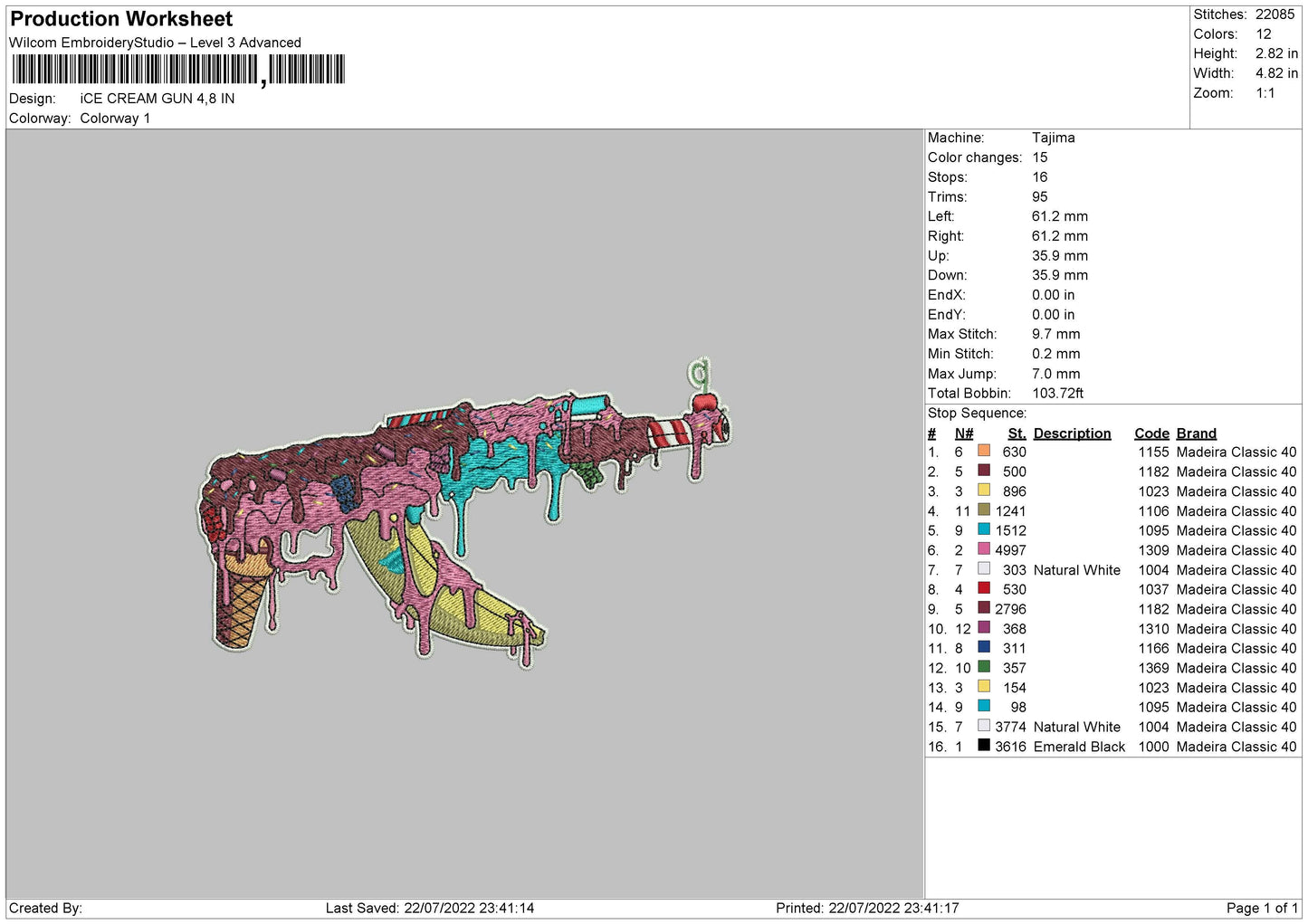 Ice Cream Gun Embroidery File 4 sizes