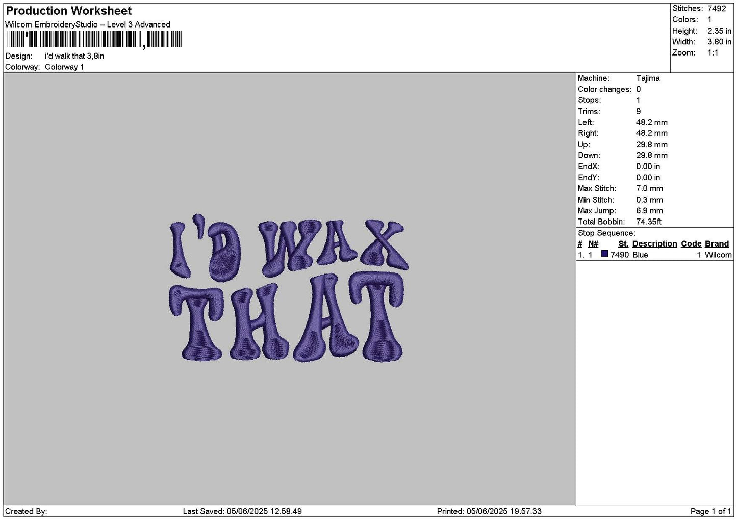 Waxtext 0506 Embroidery File 6 sizes