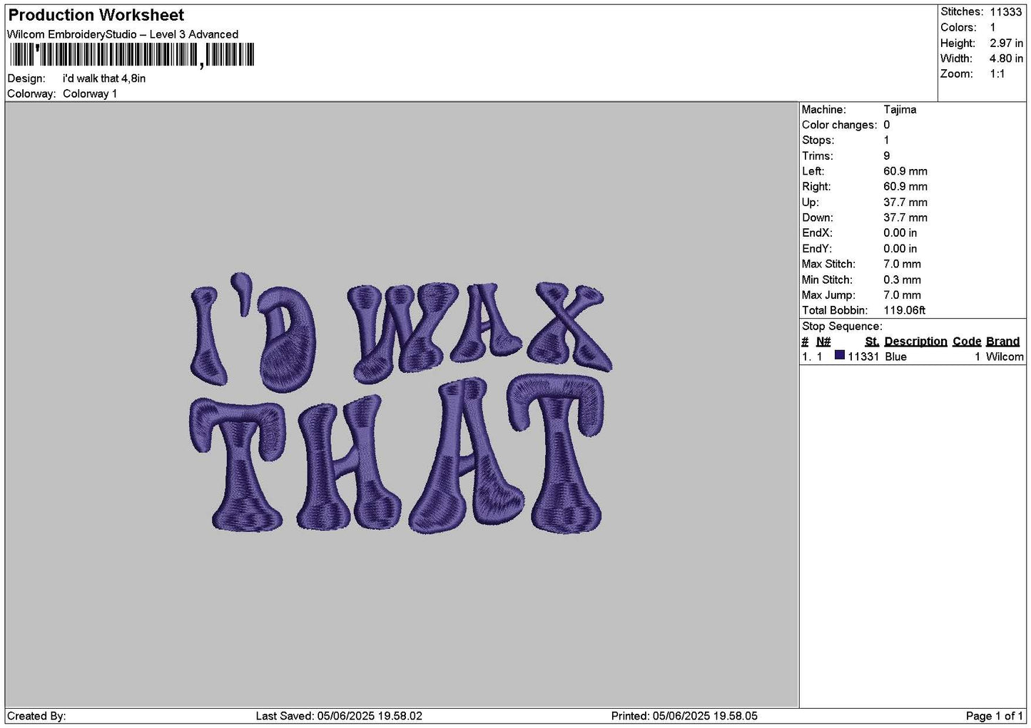 Waxtext 0506 Embroidery File 6 sizes