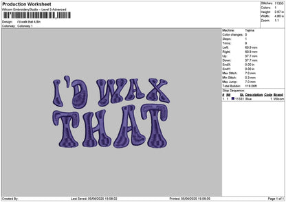 Waxtext 0506 Embroidery File 6 sizes