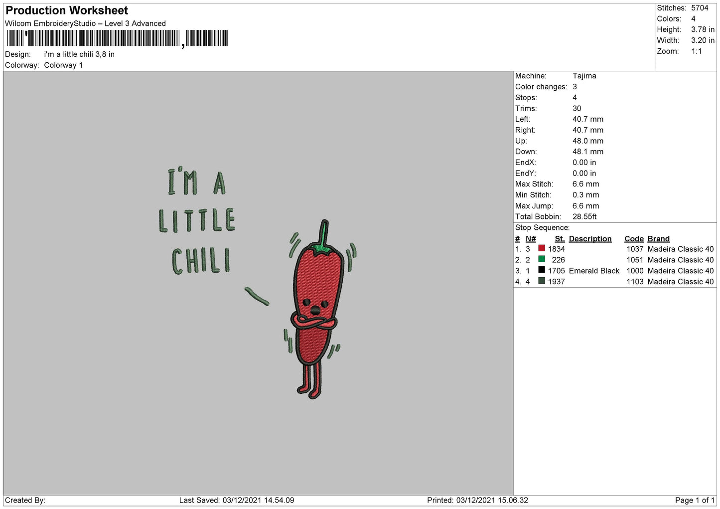 Im a Little Chili Embroidery File 4 size