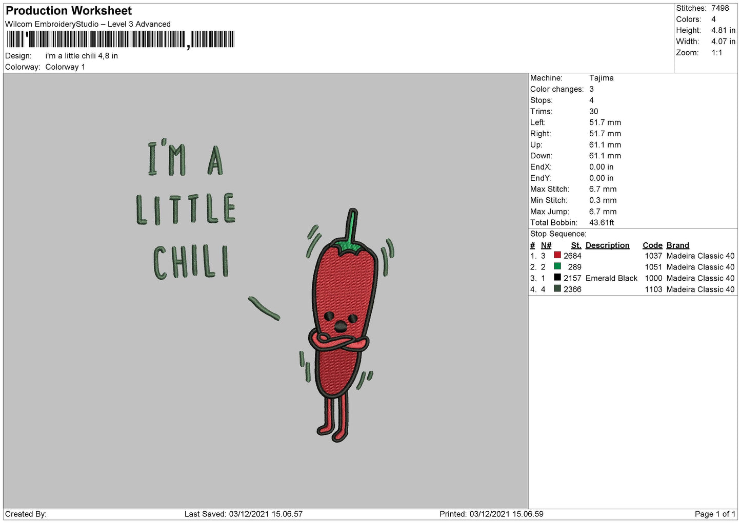 Im a Little Chili Embroidery File 4 size