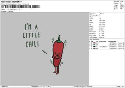 Im a Little Chili Embroidery File 4 size