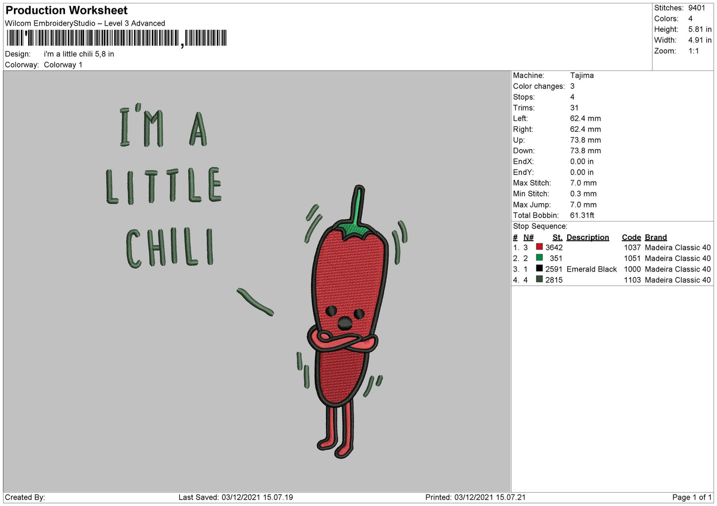 Im a Little Chili Embroidery File 4 size