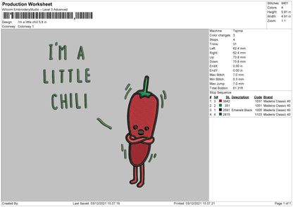 Im a Little Chili Embroidery File 4 size