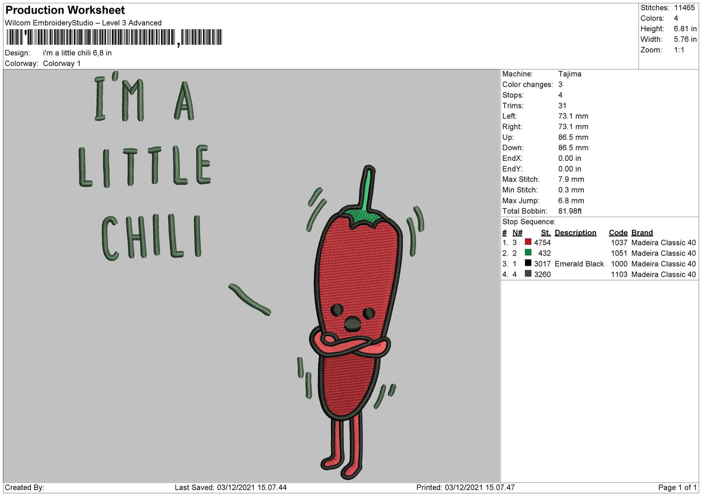 Im a Little Chili Embroidery File 4 size