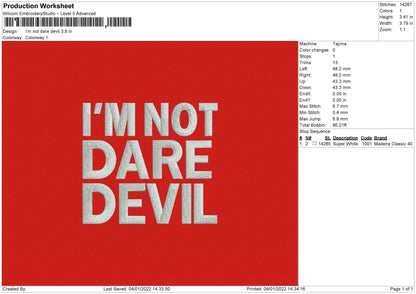 Im Not Dare Devil Embroidery File 4 size