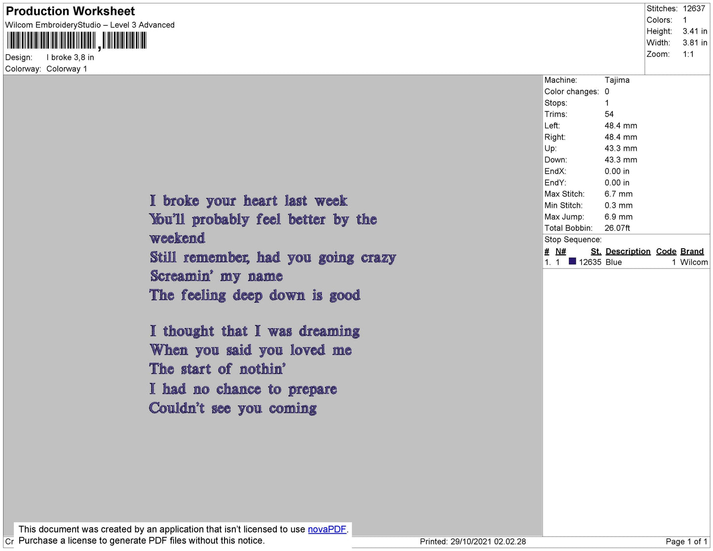 I Broke Your Heart Text Embroidery File 4 size