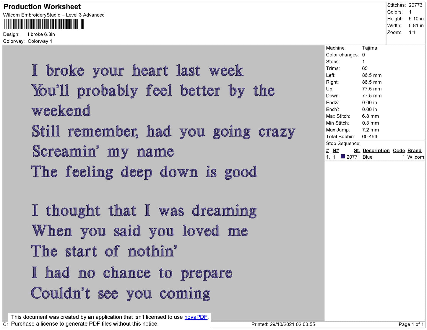 I Broke Your Heart Text Embroidery File 4 size