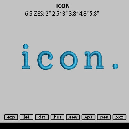 Icon Text Embroidery File 6 sizes