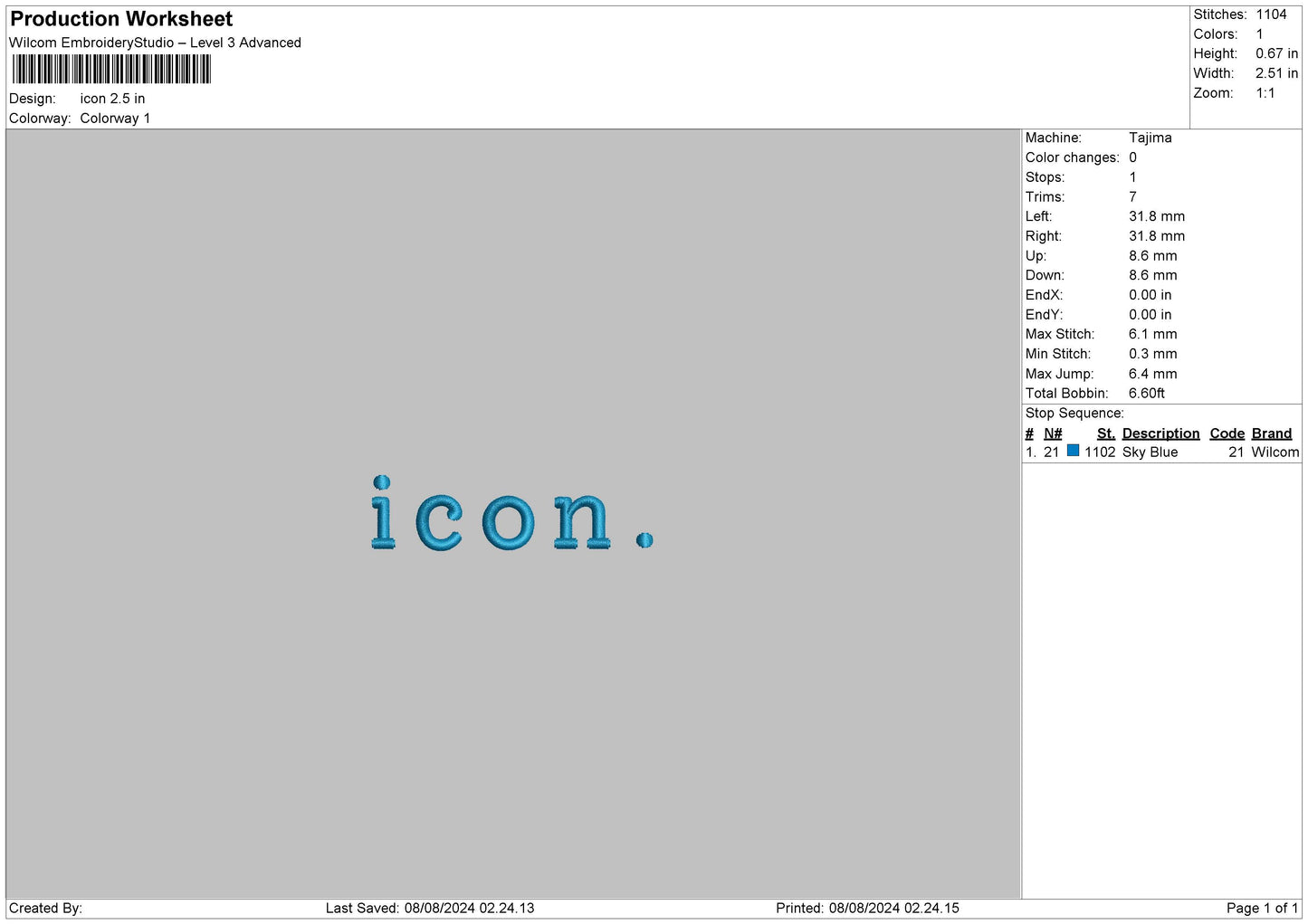 Icon Text Embroidery File 6 sizes