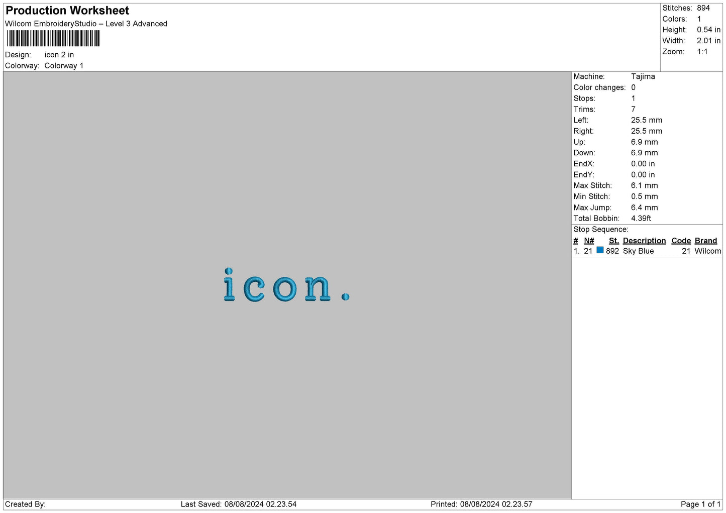 Icon Text Embroidery File 6 sizes