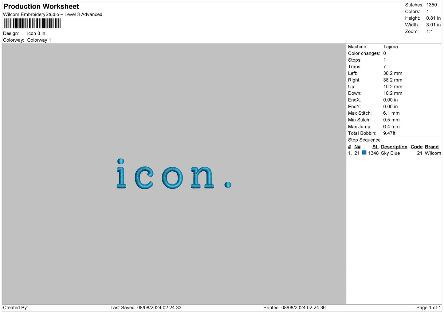 Icon Text Embroidery File 6 sizes
