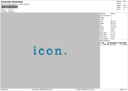 Icon Text Embroidery File 6 sizes