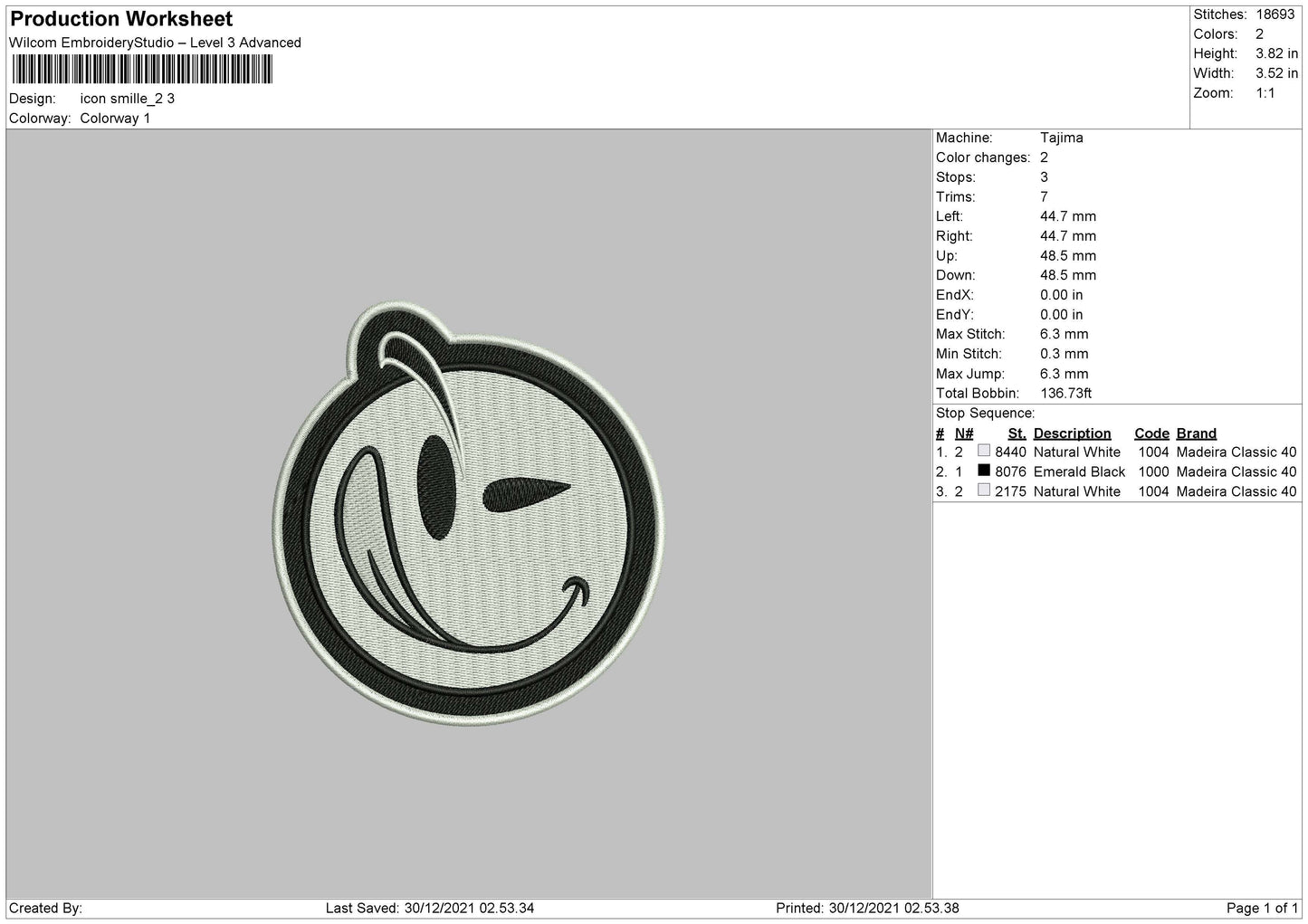 Icon Smile 02 Embroidery File 4 size